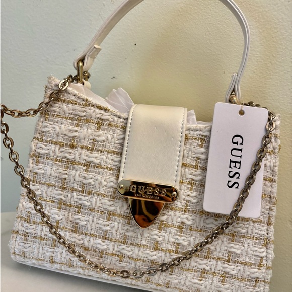 Guess Handbags - GUESS Cream Tweed Top-Handle Chain Satchel 7.5 by 8 inches Pretty cute
